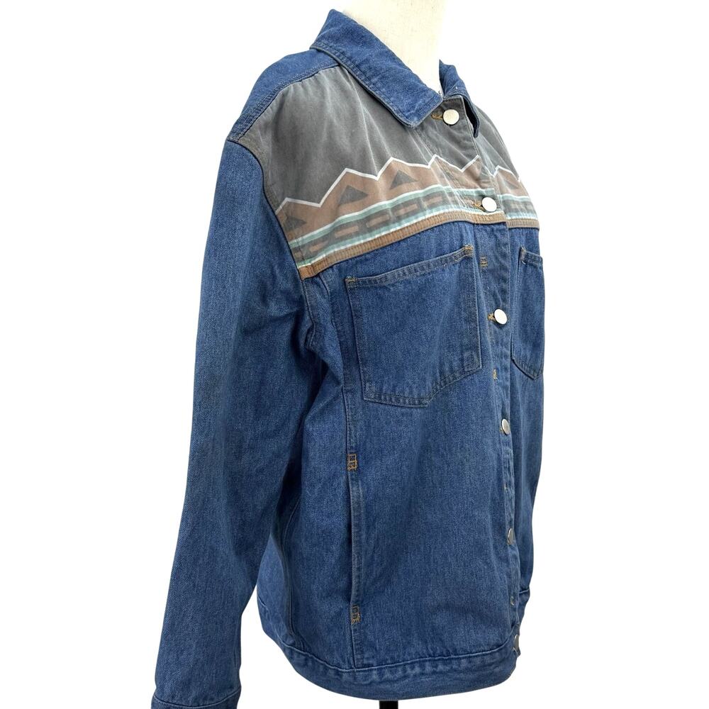 Vintage 90s Europa Denim Jacket Medium Southwestern Aztec Yoke Cowgirl Boho - Picture 5 of 10